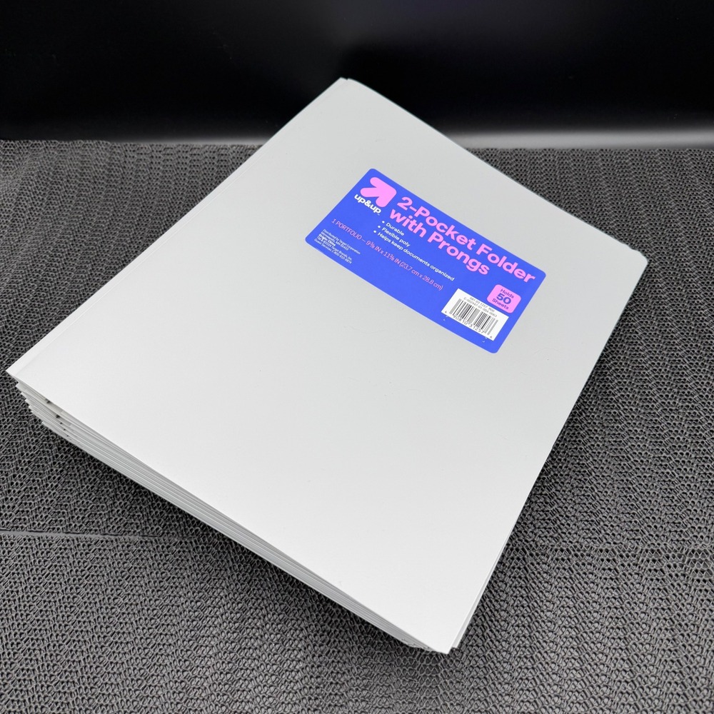 Up&Up 2-Pocket Folder with Prongs Gray Flexible Poly Portfolio 10 Pack 1128